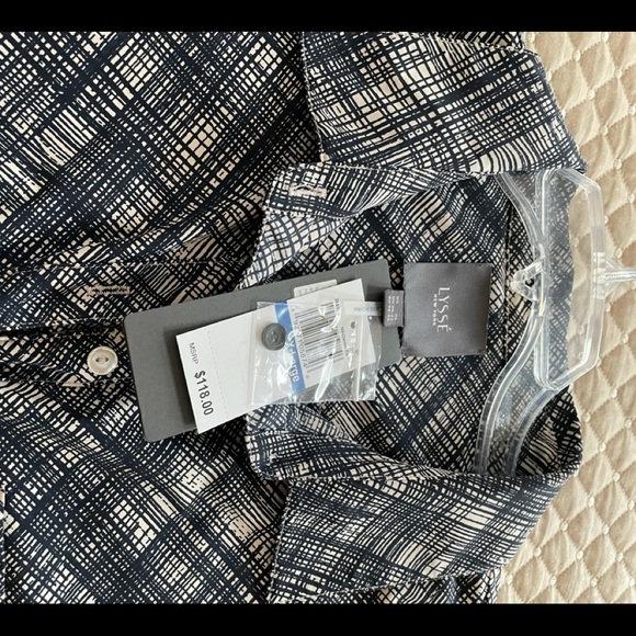 LYSSE Checkered Plaid Microfiber button-down long sleeve blouse NWT XL blue/whit - Picture 4 of 6